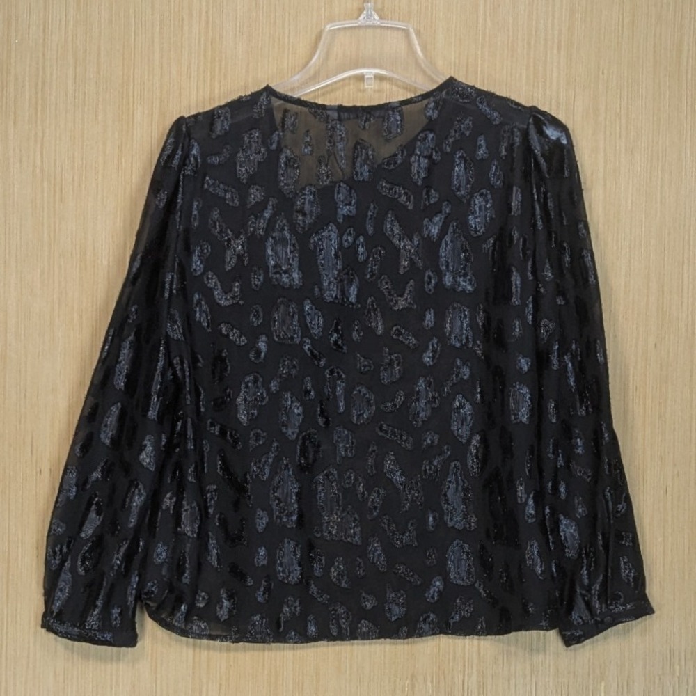 ZARA Blouse Black Sheer Textured Animal Print Ruffle Festive Chic Women's Small - Picture 3 of 5